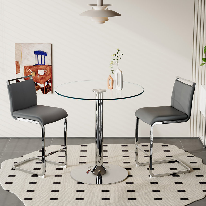 Ensemble de table de bar et chaises pour 2, Gris/argent, Argent argent