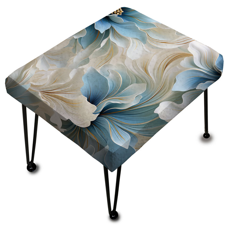 Ethereal Blue and White Damask Dreams - Repose-pieds rectangulaire damassé