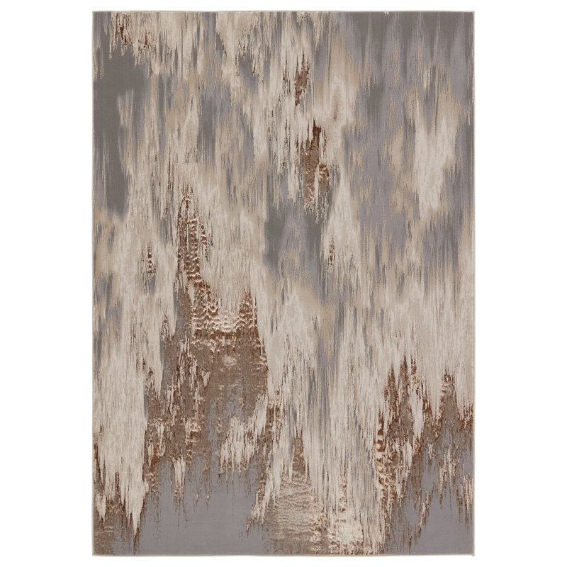 Tapis abstrait en polypropylène / polyester tissé à la machine abstrait taupe / gris, Rectangle 7 pi 10 po x 10 pi 6 po