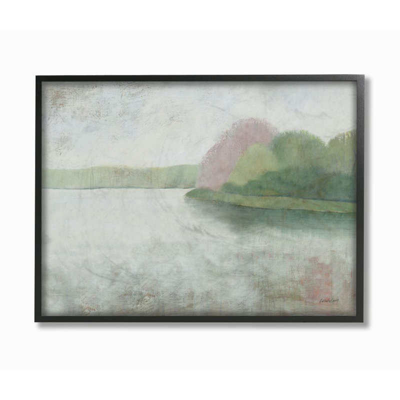 «Tranquil Lake and Island Landscape Soft Color Peinture» par Andre Eichman - impression d'art graphique, Cadre noir