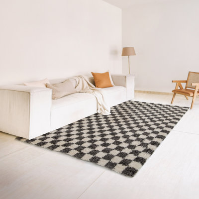 Rennold Chequered Shag Area Rug