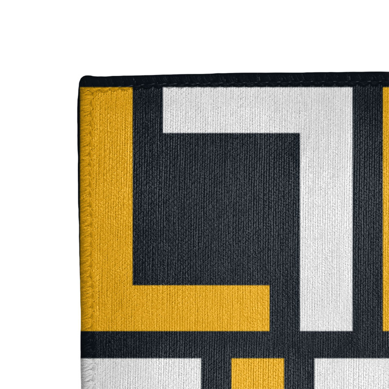 Tapis géométrique noir / jaune / blanc, Rectangle 3 pi x 5 pi