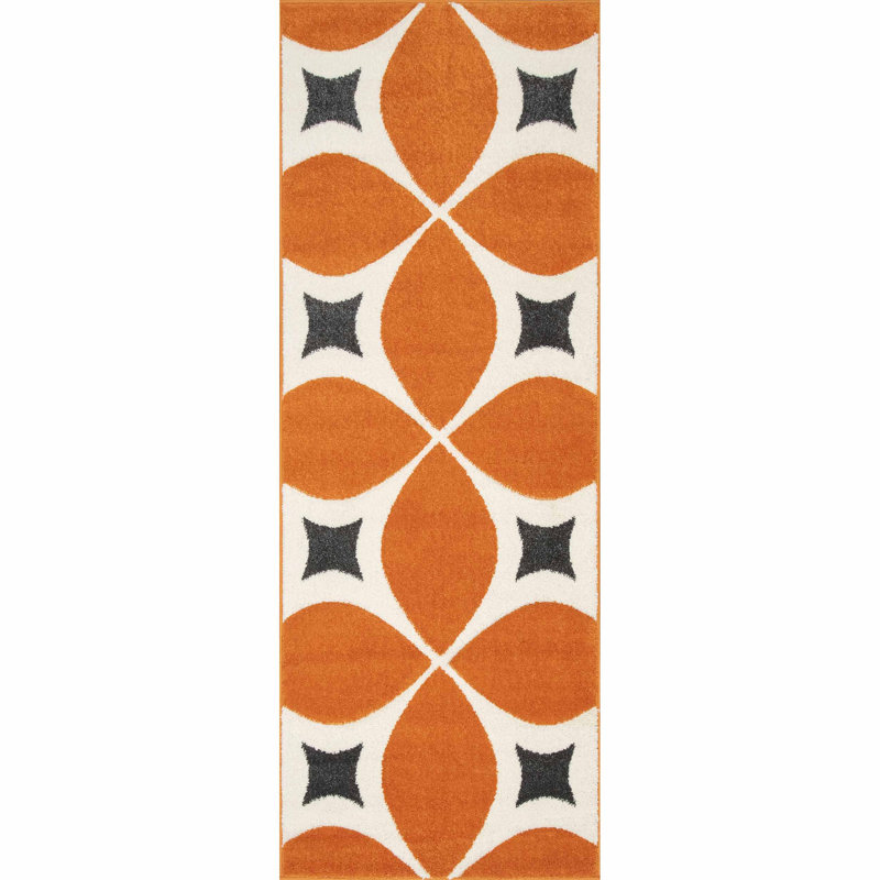 Tapis décoratif géométrique Southam pour le salon, la salle à manger, la cuisine et le vestibule, orange foncé / blanc