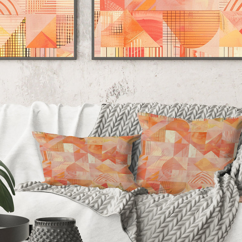 Peach Geometric Plants Print - Coussin décoratif géométrique, H 18 po x H 18 po