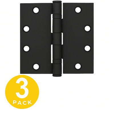 Ensemble de 3 charnières robustes à roulement à billes rondes à mortaise carrée noir mat 4,5 po x 4,5 po avec goupilles non amovibles