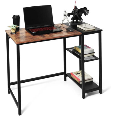 40 / 47 Inch Computer Desk, Home Office Desk, Study Writing Desk with Storage Shelves, Simple Industrial Modern Laptop Workstation with Splice P2 Grade Wooden Board, Rustic Oak and Black
