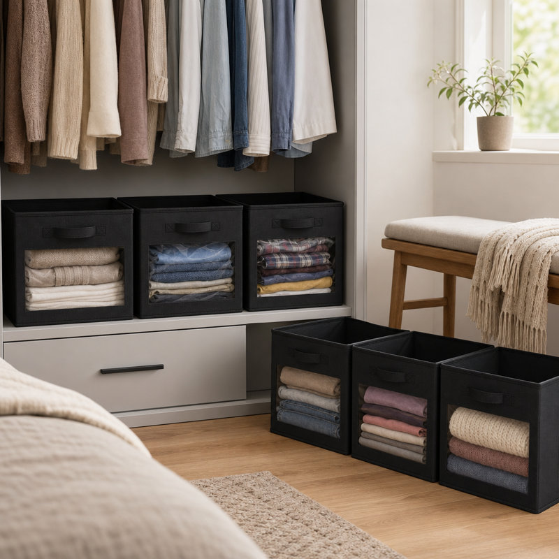 Storage Cubes with Clear Windows, Set of 6 Fabric Bins, Foldable Basket Boxes for Closet, Cubby Shelf & Cube Storage Organizer