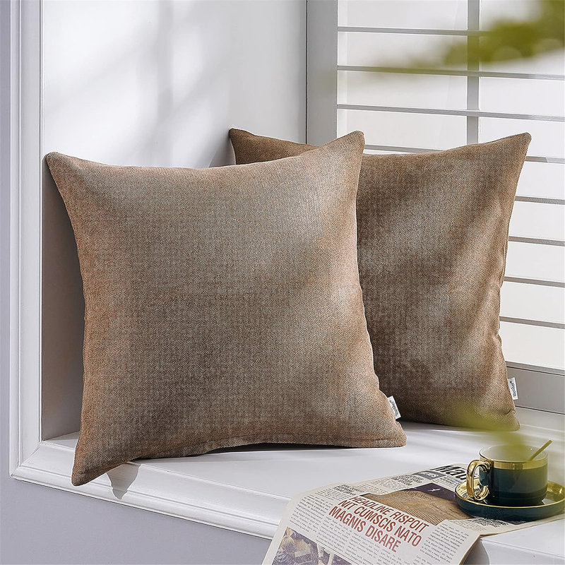 Housse de coussin carré en chenille, 18" x 18", Café
