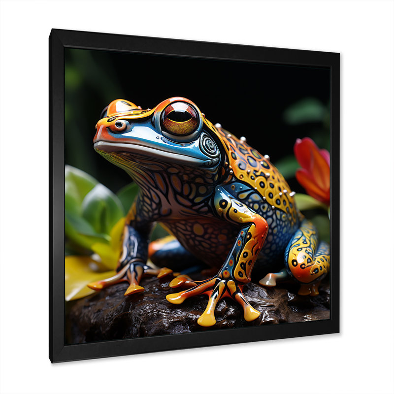 «Multicolor Frog Portait Glass I», reproduction sur toile, H 30 po x l 30 po x P 1 po, Cadre simple noir