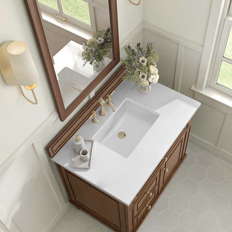 Lorelai 36'' W Single Vanity, Mid-Century Walnut, White Zeus, 8" Widespread
