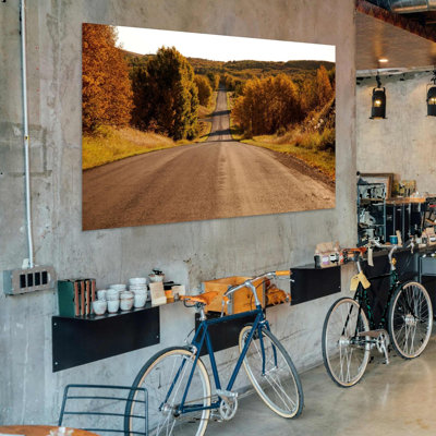 Horizontal Tempered Glass Wall Art Country Road Wall Art Autumn Landscape Nature Decor UV Printed Easy Install Living Room Bedroom Entryway Office Over Bed 43,4"W x 27,7"H