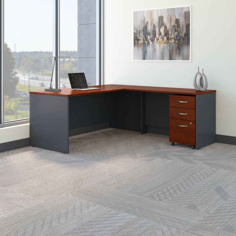 Series C 72W L Shaped Desk with 48W Return and Mobile File Cabinet, Hansen Cherry, Right Hand Return