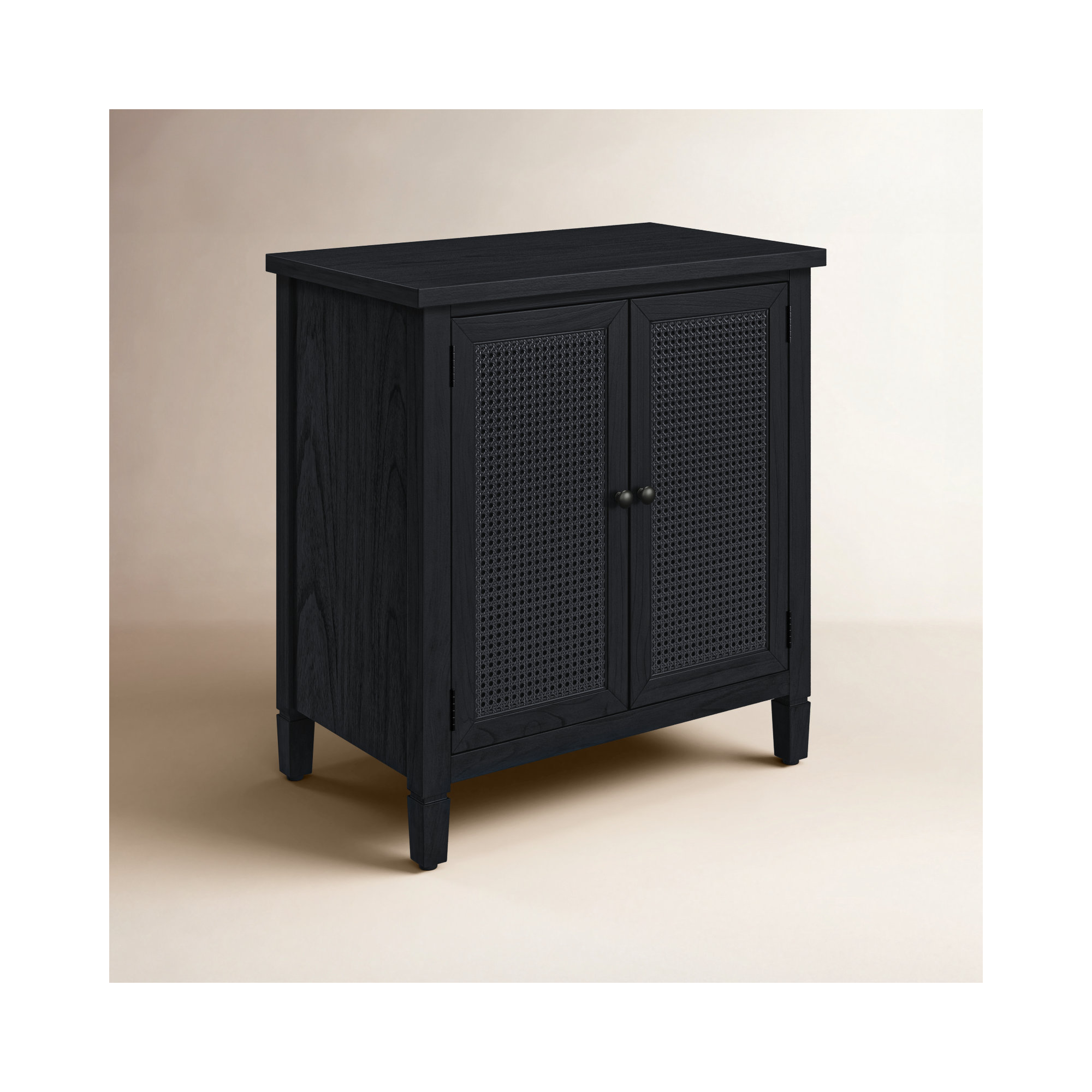 Charleston 2-Door Cane Cabinet, Washed Black