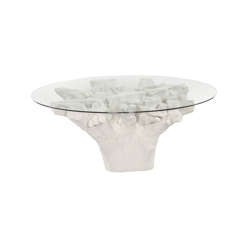 Cast Root Dining Table, Roman Stone, With 72" Glass Top