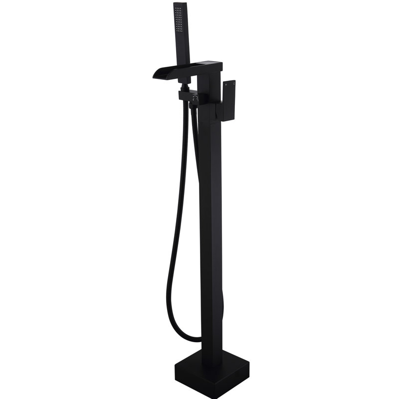 Robinet de baignoire noir mat pour salle de bain - fixation au sol, douche à main, poignée simple et baignoire de fabrication antirouille