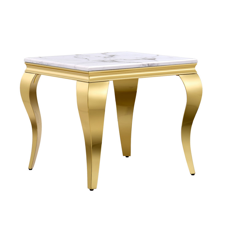 Table de bout Visconti de 23,6 po de hauteur, Or, Blanc