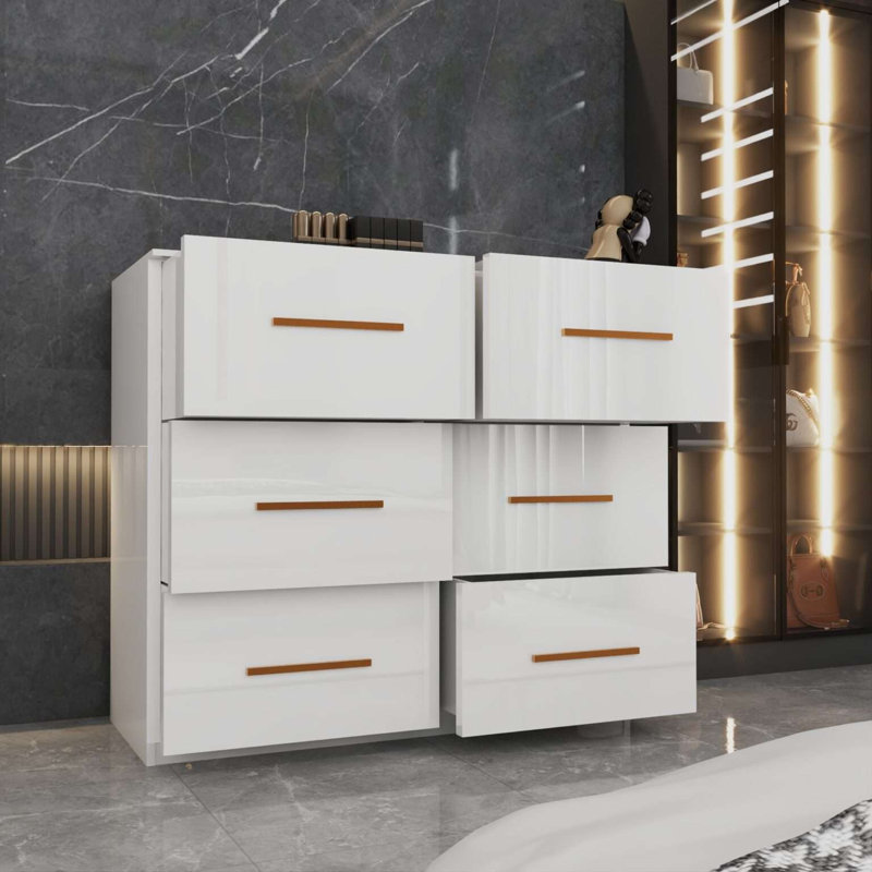 120cm W 6 - Drawer Chest of Drawers, White