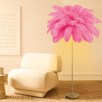 Natural Ostrich Feather Floor Lamp With 3 Colour Temperatures, Adjustable LED Lighting, Sturdy Metal Base, Easy To Clean And Install, Perfect For Living Room, Bedroom, And Home Decor