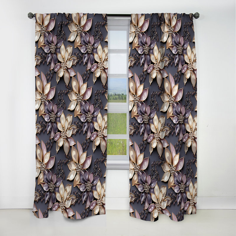 Purple And Gold Glass Glamour Opulence III - Glam Feather Abstract Blackout Curtain - 1 Panels, 52" W x 90" L