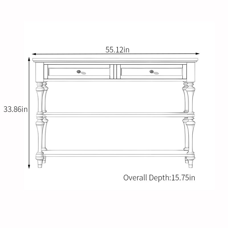 American-style open wooden console table, H 33,86 po x l 55,12 po x P 15,75 po, Marron foncé