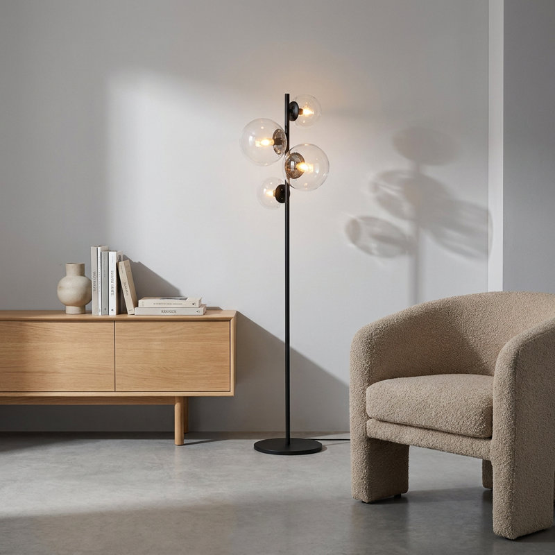 Cascading Four-Orb Glass Cluster Floor Lamp