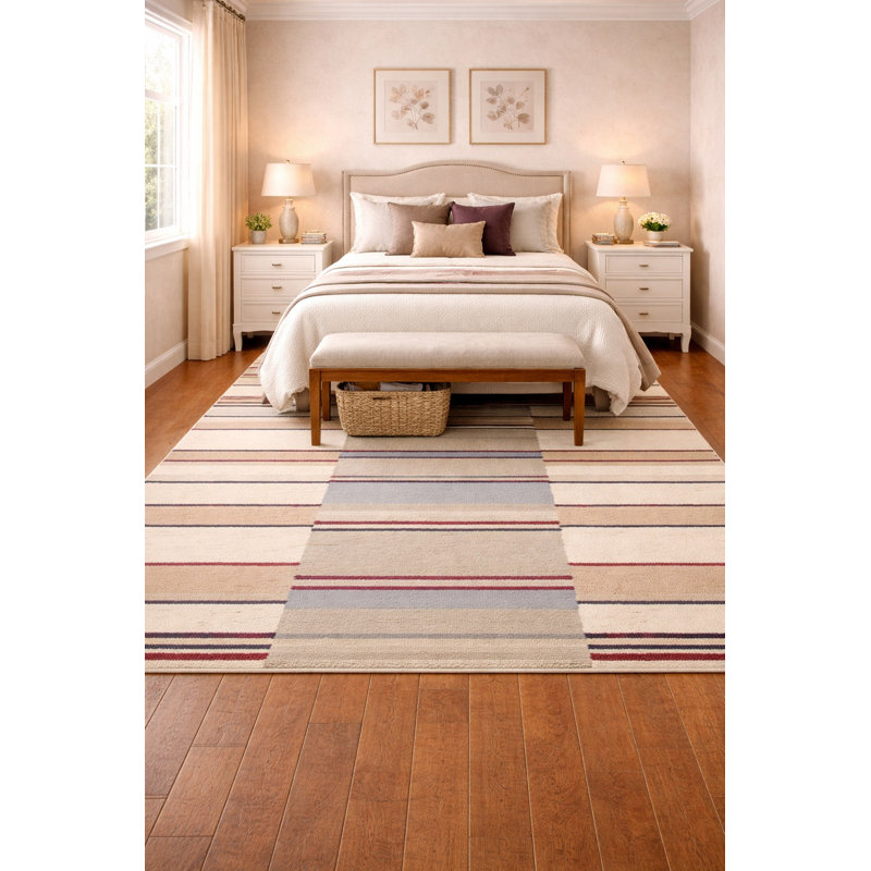 Tapis moderne multicolore rayé 5 x 8 touffeté à la main