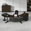 Bureau brun minimaliste irrégulier avec plateau incurvé, rangement multifonctionnel et structure stable-1291476590-1291476589
