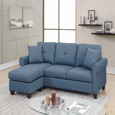 Canapé modulaire réversible en polyfibre bleu capitonné