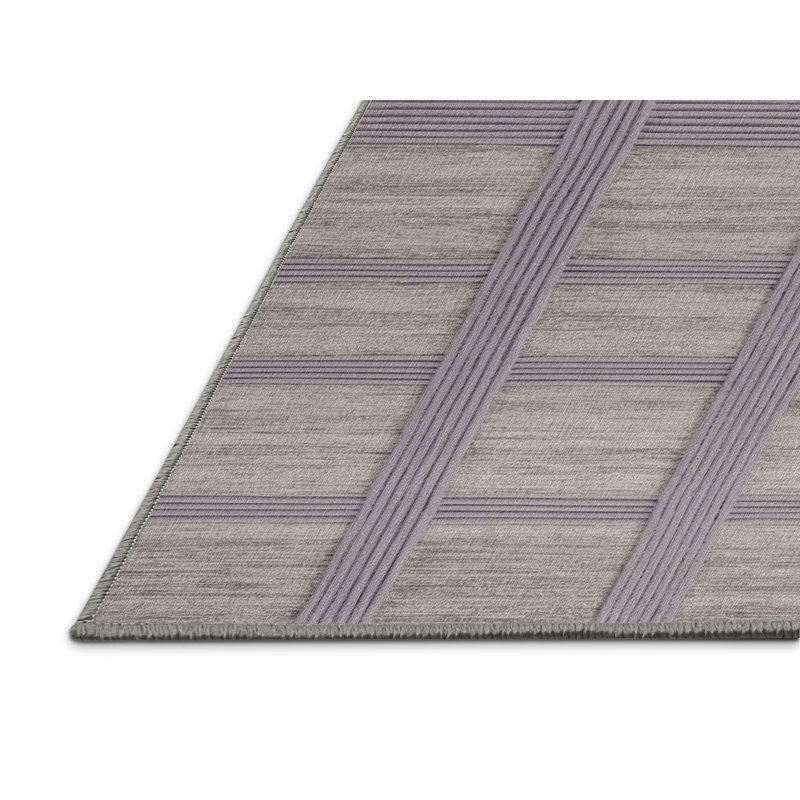Tapis gris à carreaux lavable à la machine, Rond 5 pi