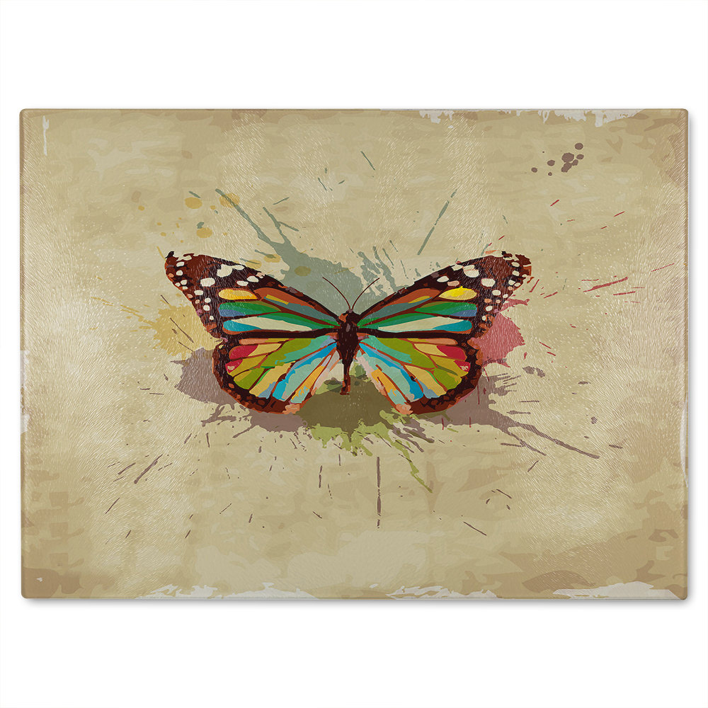 Butterfly & Paint Splats Glass Chopping Board