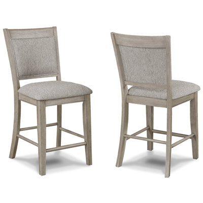 Chaises de salle à manger à hauteur de comptoir 2 pièces, style Flair, dossier et siège rembourrés brun clair / beige, repose-pieds, base en bois