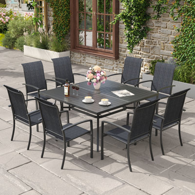 8-Person Outdoor Square Patio Dining Set With Stackable Armchairs