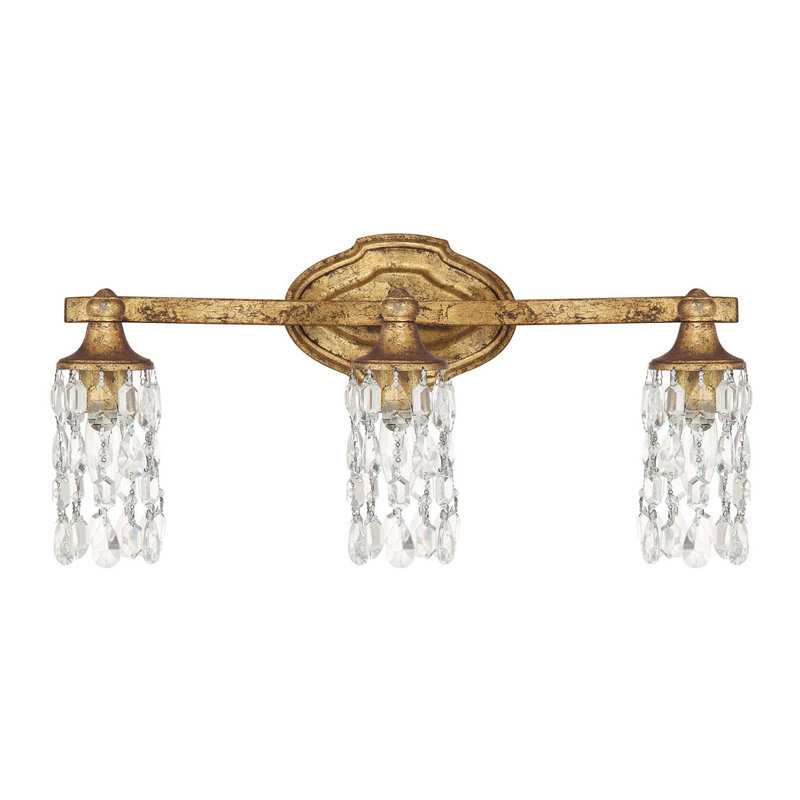 Éclairage de salle de bain à intensité variable 3 lumières Betta avec détails en cristal, Or Antique