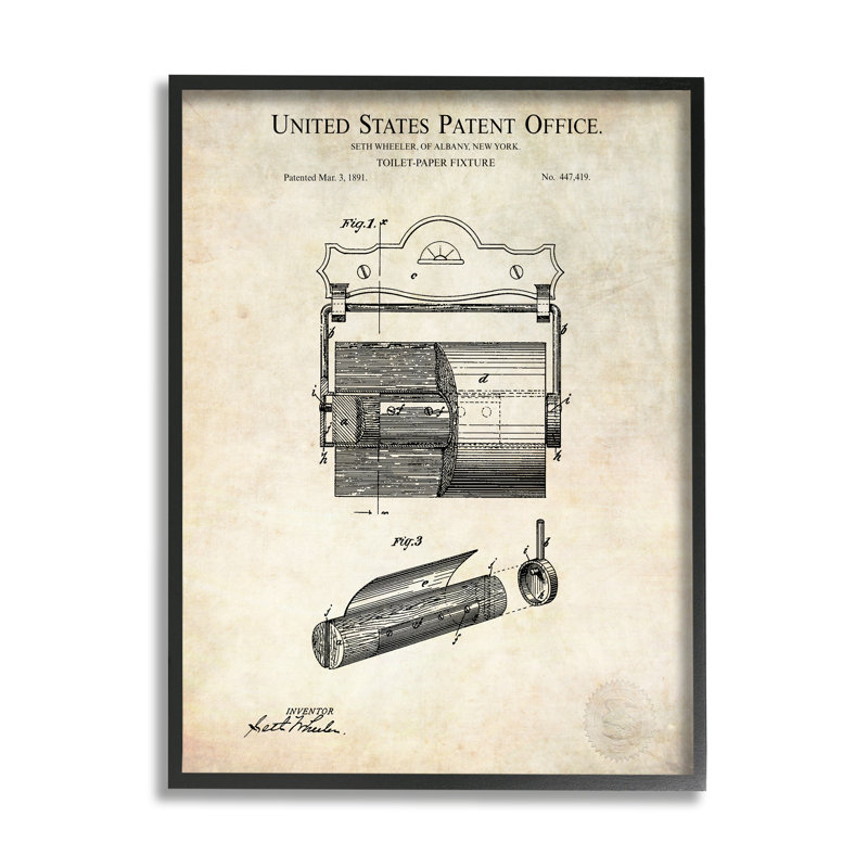 Schéma technique détaillé du papier toilette rétro, L 16 po x H 16 po, Giclée encadrée noir minuit