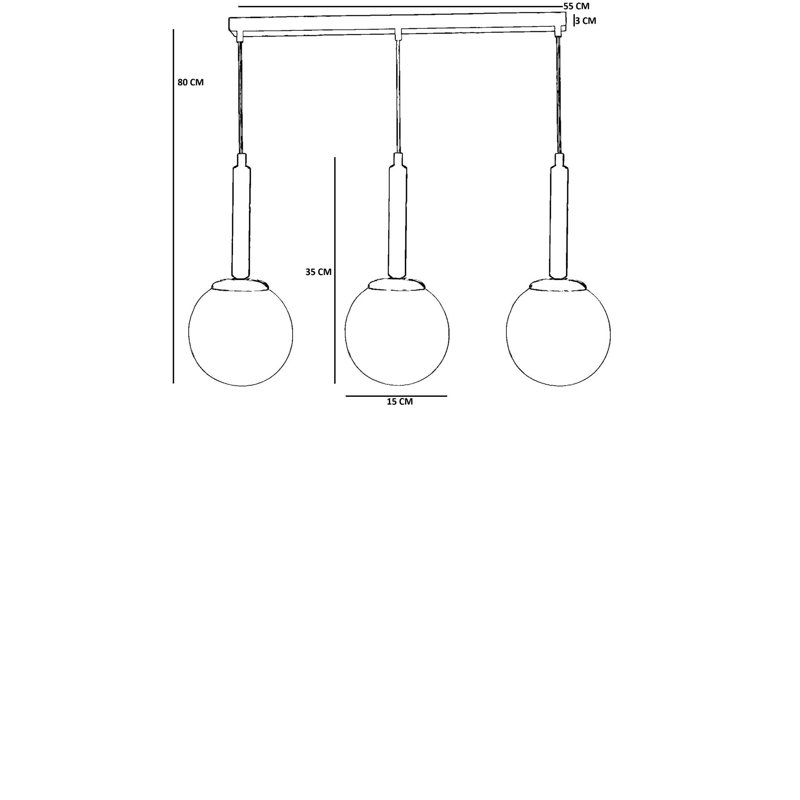 Élégant lustre en métal avec capuchon en verre, finition miel et chêne, hauteur réglable, 5,9 po x 5,9 po | Plaque de base: 21,7 po x 2,4 po x 1,2 po | 3 x douilles E27 (40 W maximum) | Éclairage moderne pour la salle à manger et les espaces de vie