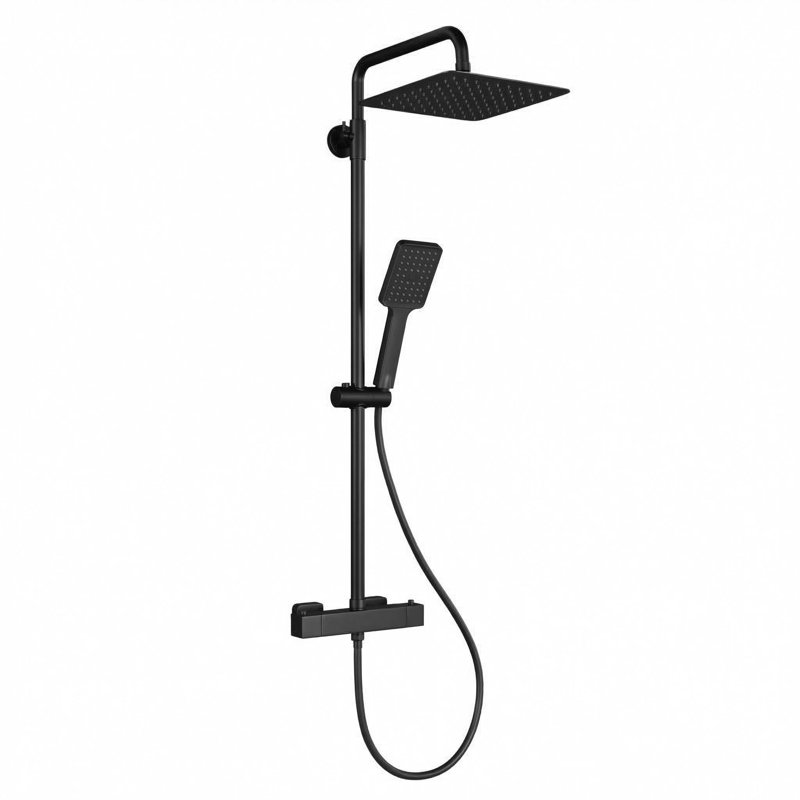 38°C Safety Lock - Thermostatic Shower Mixer Set - 25cm Matte Black Square Rain Overhead, 3-Spray Handheld, Adjustable Rail, Stainless 304, Easy Install, Water Saving