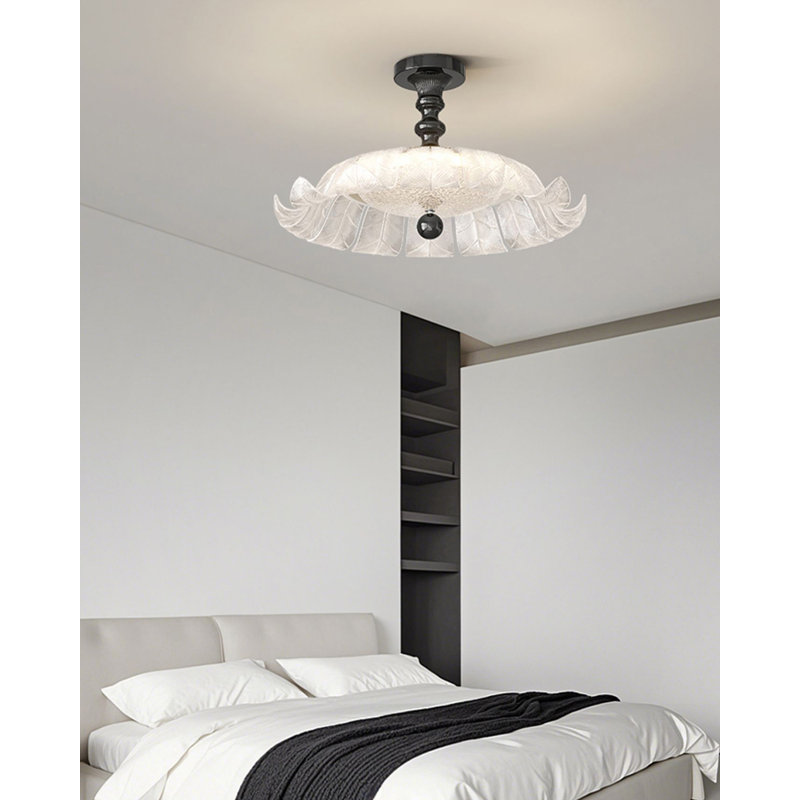 Pied de lampe en fer français avec abat-jour en verre et acrylique