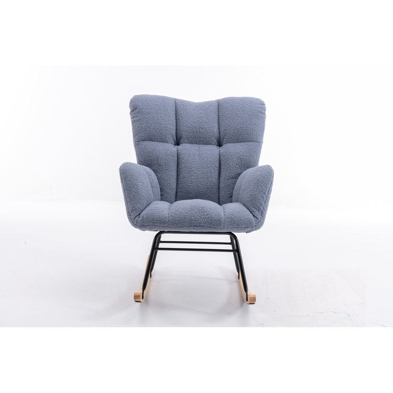 Chaise berçante en tissu Teddy avec base robuste, Bleu clair