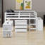Lit mezzanine bas peu encombrant avec tablettes et bureau à roulettes-129032454