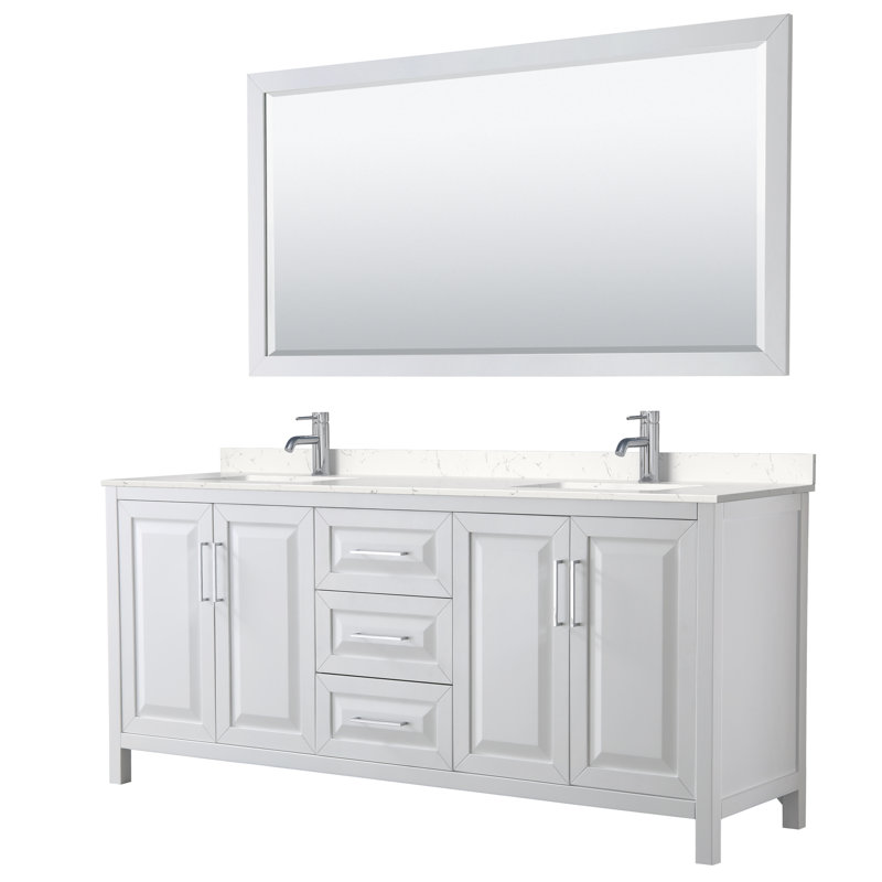 Daria 80'' W Double Vanity, White, Polished Chrome, Carrara Cultured Marble