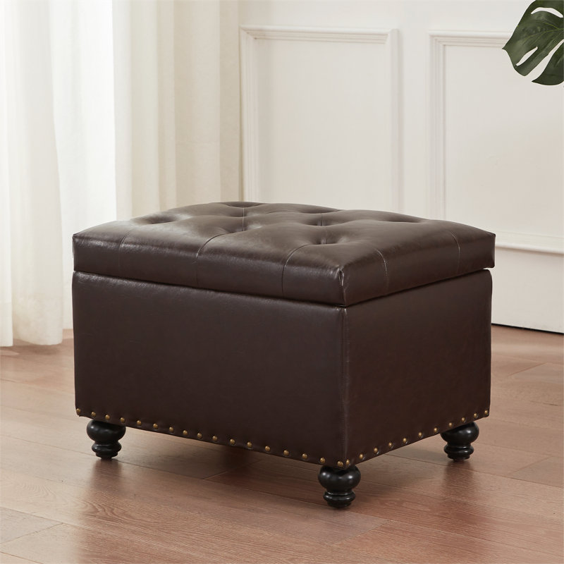 Repose-pieds capitonné avec rangement en simili cuir Earin, Brun