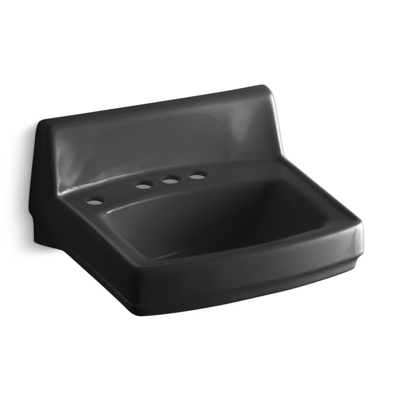 Greenwich Ceramic 21" Wall Mount Bathroom Sink with Overflow, Black Black
