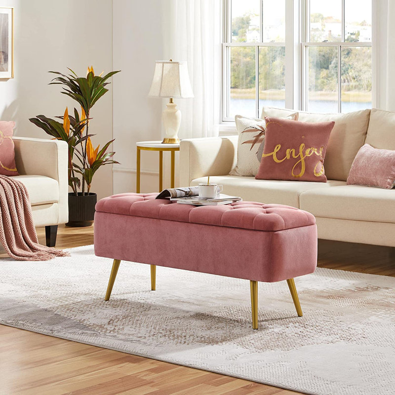 Upholstered Storage Bench, Pink