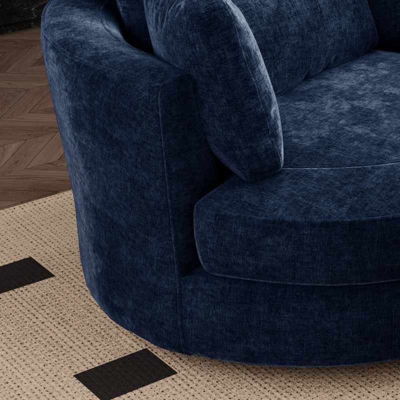 50" W Oversized Upholstered Swivel Barrel Chair With Ottoman, Navy