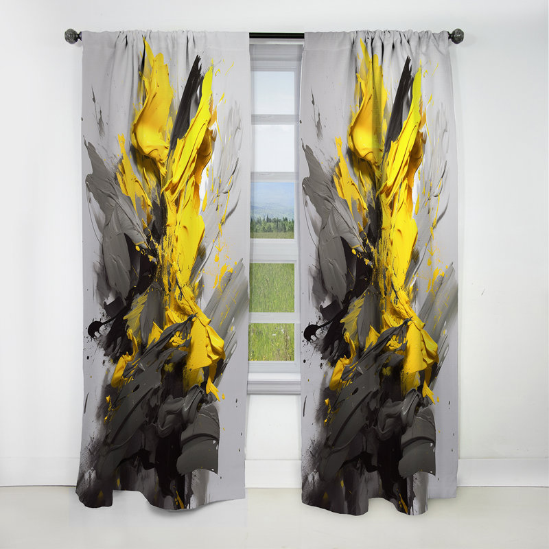 Yellow Grey Vibrant Swirls I - Abstract Curtain - Blackout Geometric Curtain - 1 Panels, 52" W x 108" L