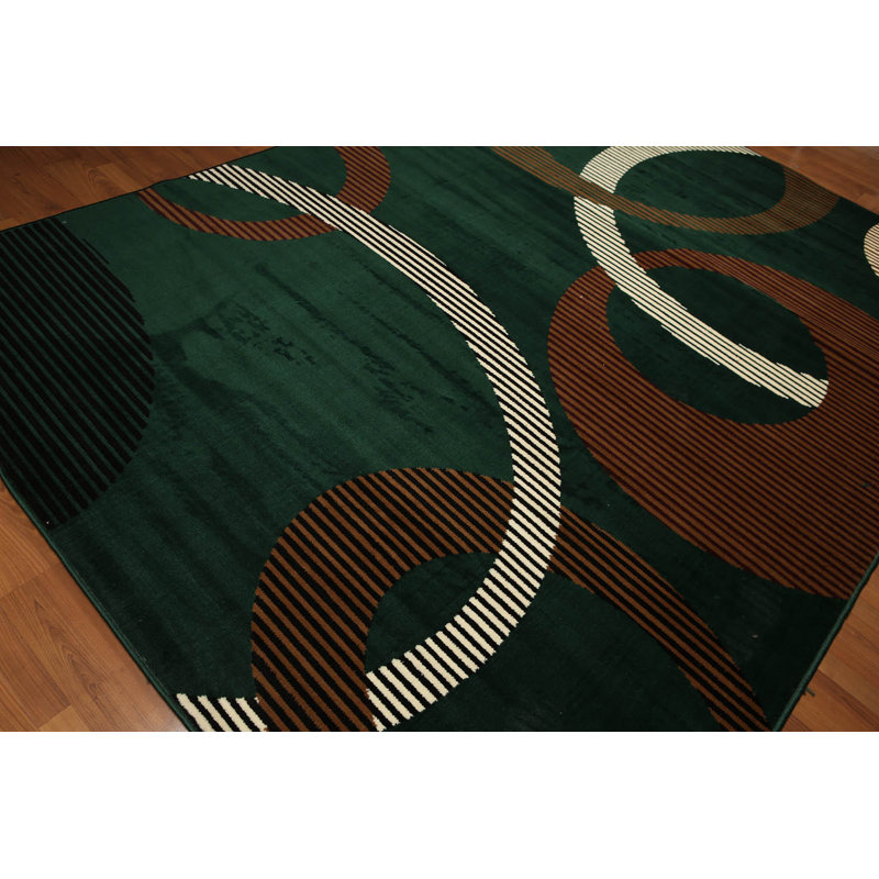 Tapis abstrait rectangulaire en laine 8 pi x 11 pi abstrait vert / noir