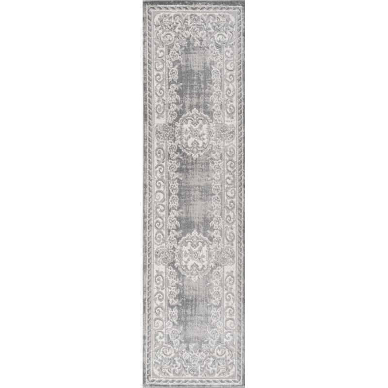 Isenberg Cottage Medallion Ivory/Gray Rug, Runner 2'3" x 10'