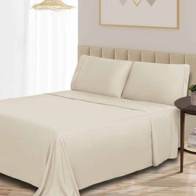 Ensemble de draps 100% rayonne de bambou Blue Nile Mills, Ensemble de draps pour grand lit avec 2 taies d'or, Ivoire ivoire