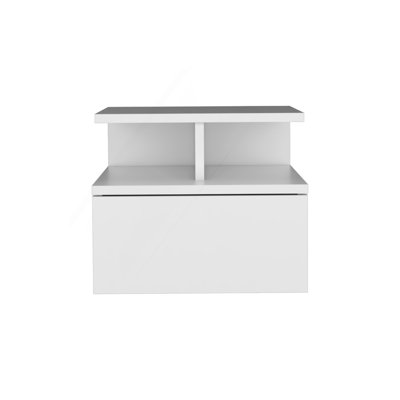 Adele Floating Nightstand , End Table, Side Table Drawer, Open Top Shelves -White