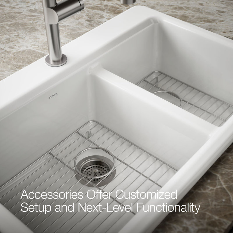 Riverby 33 In. Top-Mount Double-Bowl Kitchen Sink, White, 1 hole, Large/medium bowls
